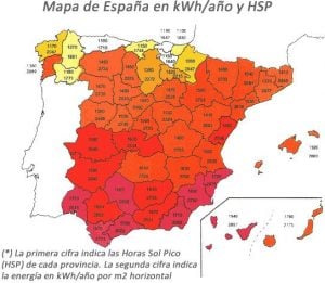 Mapa Solar España horas sol pico