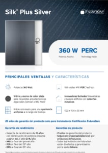 Ficha de datos de paneles solares gris plata FuturaSun Silk Plus Silver