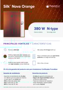 Ficha de datos de paneles solares naranja FuturaSun Silk Nova Orange