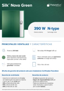 Ficha de datos de paneles solares verdes FuturaSun Silk Nova Green