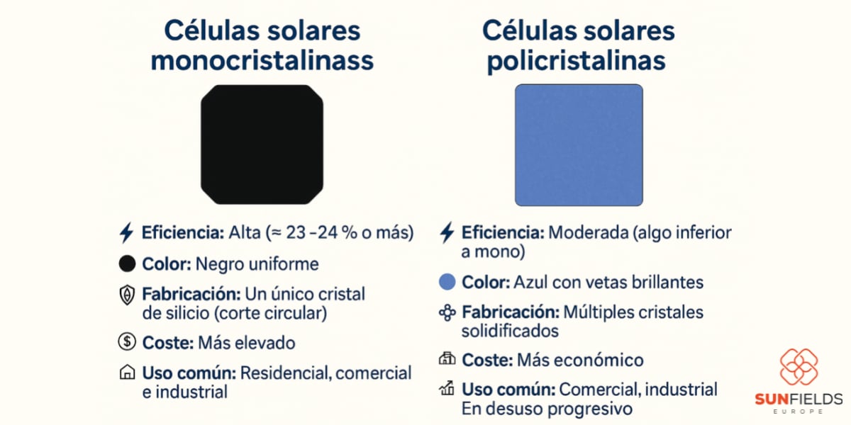 Diferencias entre células solares monocristalinas y policristalinas