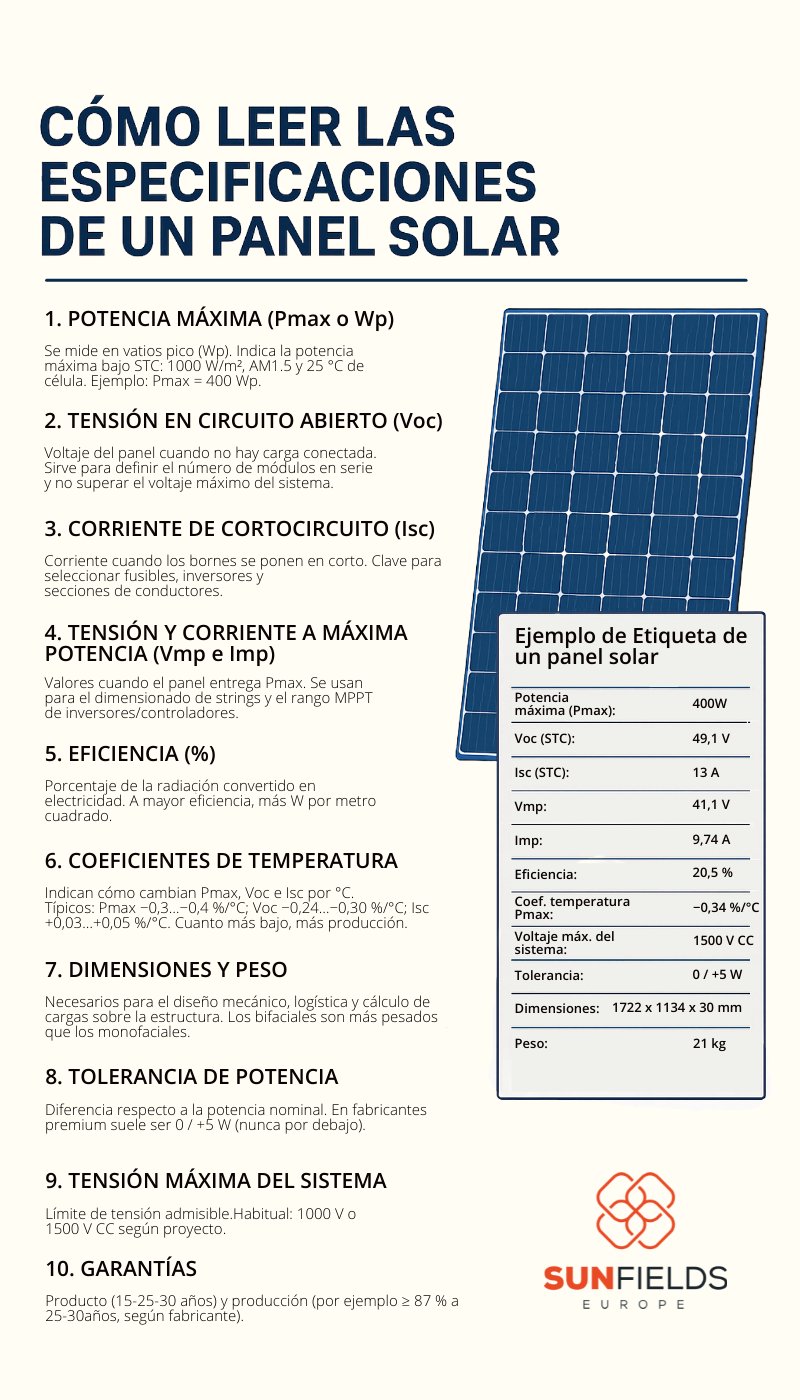 Cómo leer las especificaciones de los paneles solares