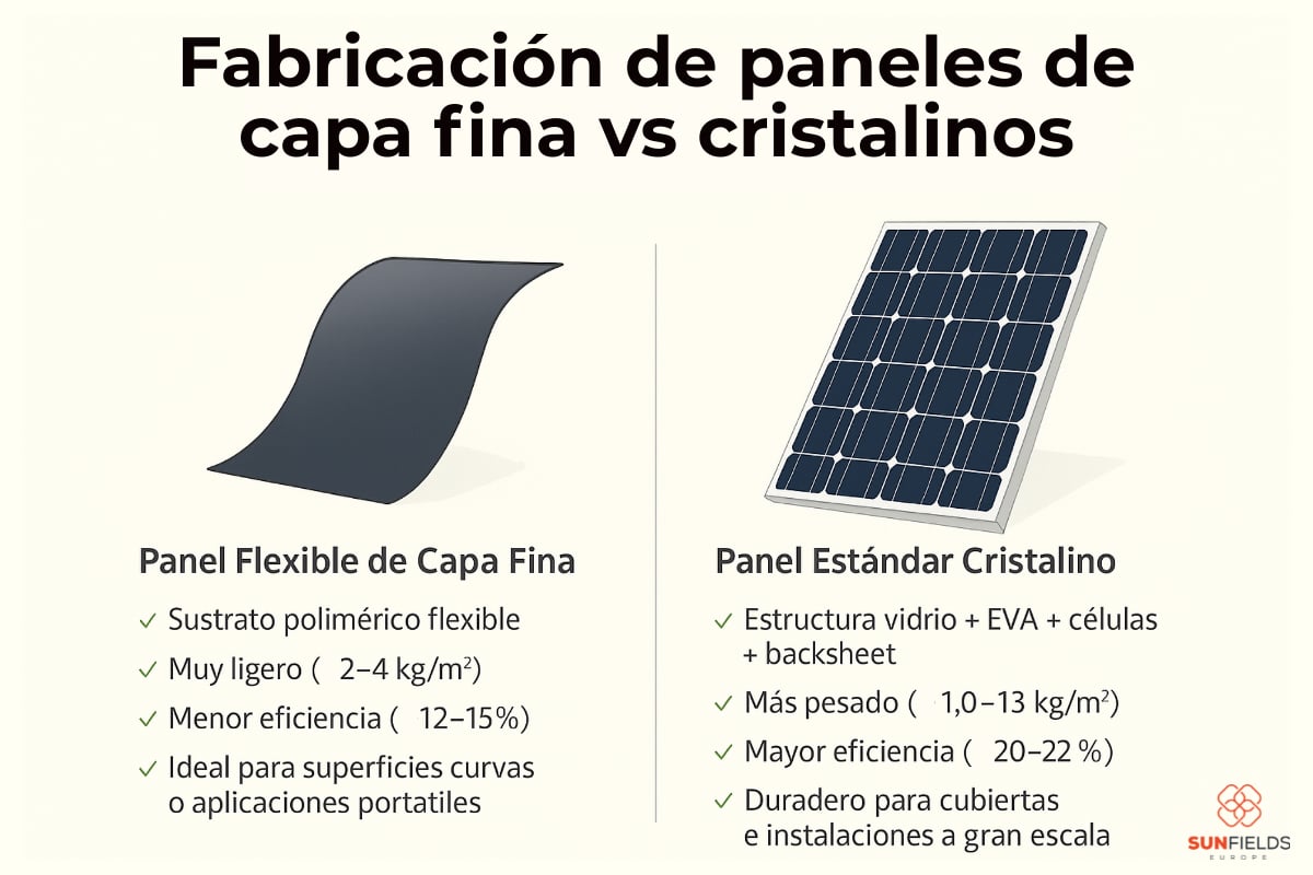 Diferencias de fabricación entre paneles flexibles y cristalinos estándar