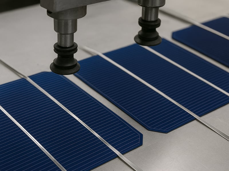 Ejemplo de ensamblado y soldadura (stringing)de células solares