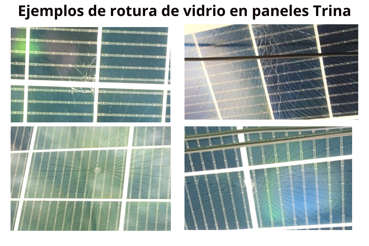 Ejemplos de rotura de vidrio en paneles Trina