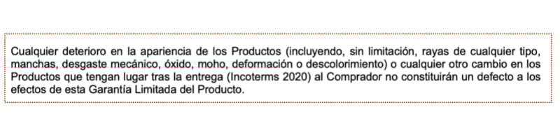 Extracto documento garantía de producto de paneles Trina Solar