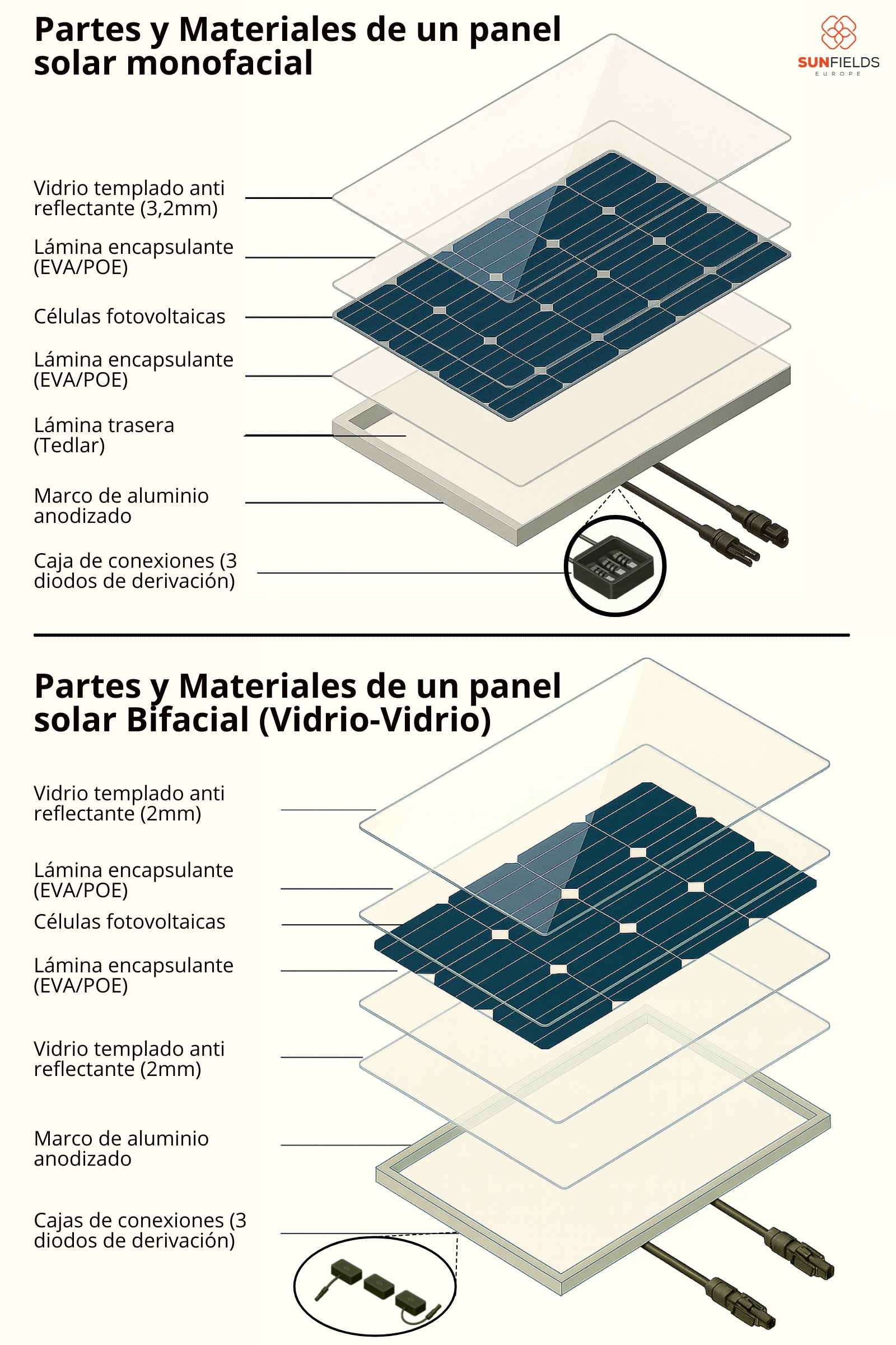 Partes y materiales que componen un panel solar