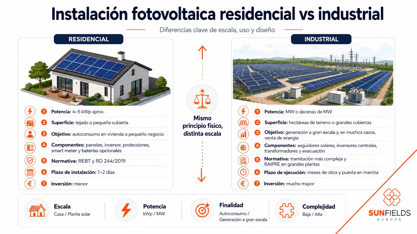 instalaciones fotovoltaicas residenciales vs industriales